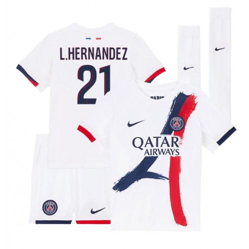 Dětský fotbalový dres Paris Saint-Germain Lucas Hernandez #21 2024-25 Venkovní Krátký Rukáv (+ trenýrky)